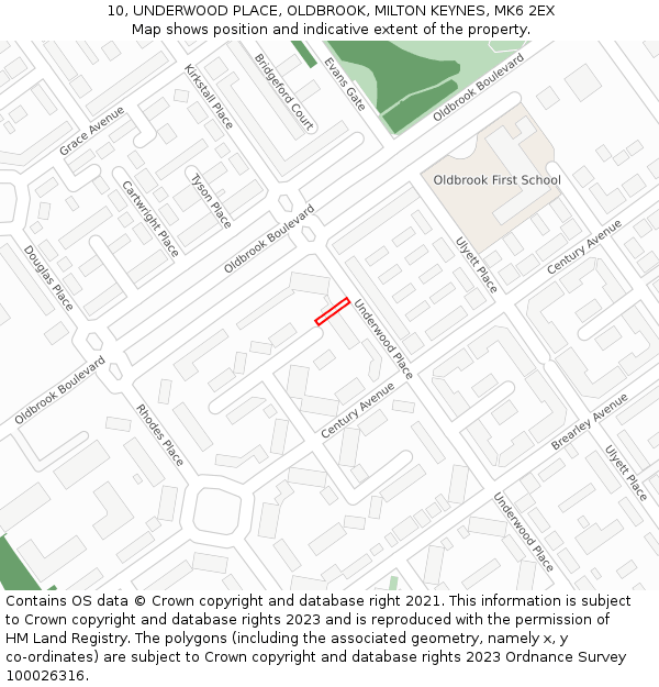 10, UNDERWOOD PLACE, OLDBROOK, MILTON KEYNES, MK6 2EX: Location map and indicative extent of plot