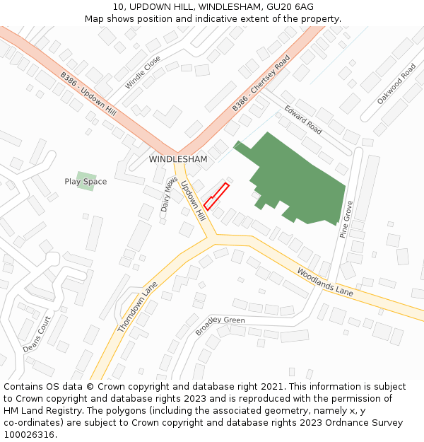 10, UPDOWN HILL, WINDLESHAM, GU20 6AG: Location map and indicative extent of plot