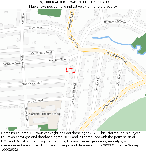 10, UPPER ALBERT ROAD, SHEFFIELD, S8 9HR: Location map and indicative extent of plot