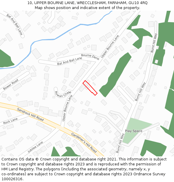 10, UPPER BOURNE LANE, WRECCLESHAM, FARNHAM, GU10 4RQ: Location map and indicative extent of plot