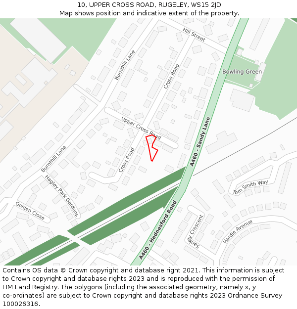 10, UPPER CROSS ROAD, RUGELEY, WS15 2JD: Location map and indicative extent of plot
