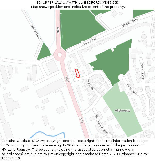 10, UPPER LAWN, AMPTHILL, BEDFORD, MK45 2GX: Location map and indicative extent of plot