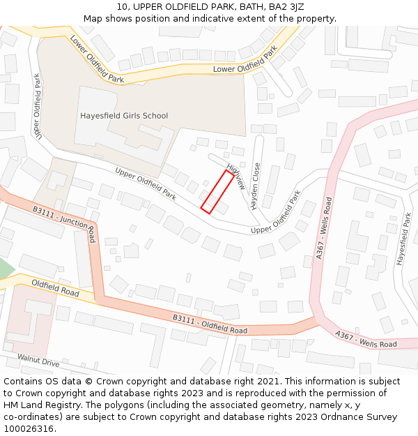 10, UPPER OLDFIELD PARK, BATH, BA2 3JZ: Location map and indicative extent of plot