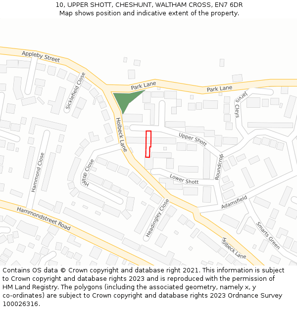 10, UPPER SHOTT, CHESHUNT, WALTHAM CROSS, EN7 6DR: Location map and indicative extent of plot