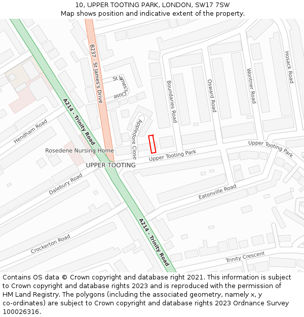 10, UPPER TOOTING PARK, LONDON, SW17 7SW: Location map and indicative extent of plot