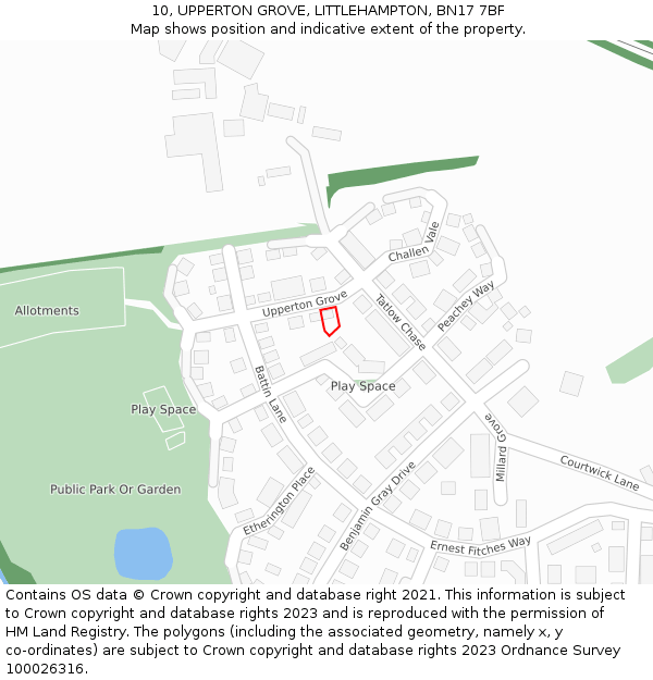 10, UPPERTON GROVE, LITTLEHAMPTON, BN17 7BF: Location map and indicative extent of plot