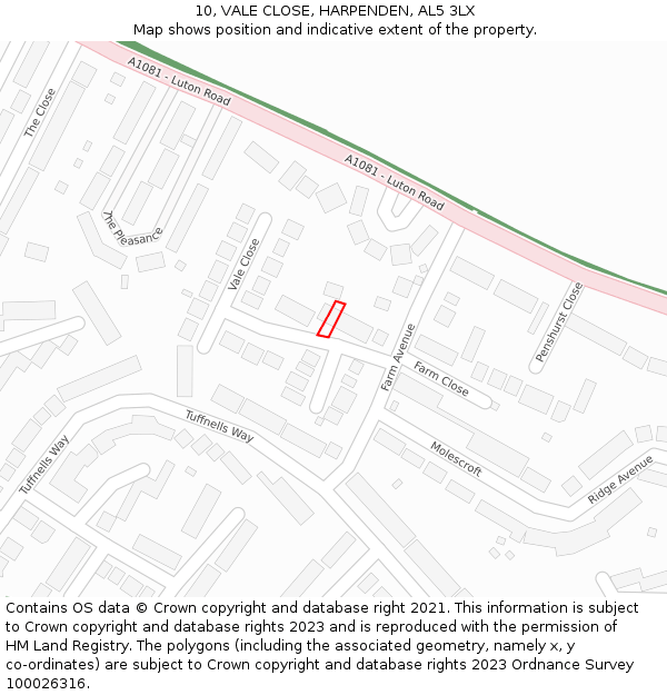 10, VALE CLOSE, HARPENDEN, AL5 3LX: Location map and indicative extent of plot
