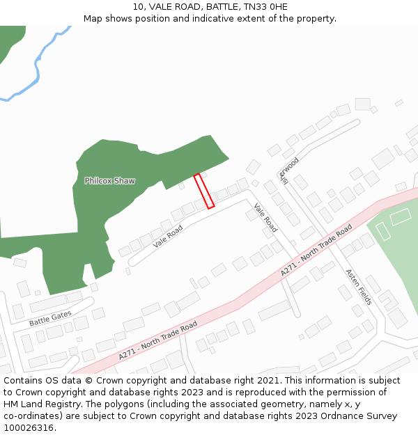 10, VALE ROAD, BATTLE, TN33 0HE: Location map and indicative extent of plot