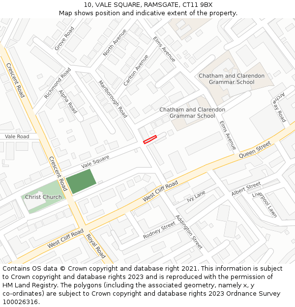 10, VALE SQUARE, RAMSGATE, CT11 9BX: Location map and indicative extent of plot