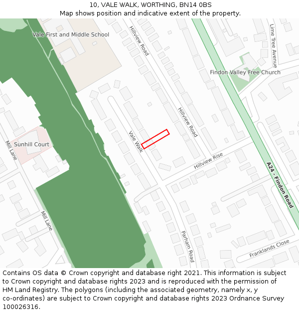 10, VALE WALK, WORTHING, BN14 0BS: Location map and indicative extent of plot
