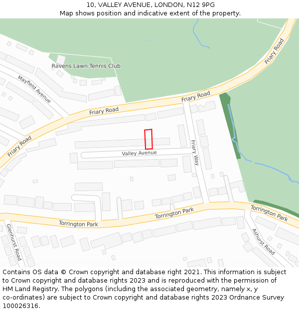 10, VALLEY AVENUE, LONDON, N12 9PG: Location map and indicative extent of plot