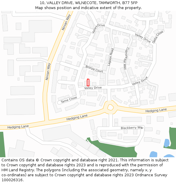 10, VALLEY DRIVE, WILNECOTE, TAMWORTH, B77 5FP: Location map and indicative extent of plot