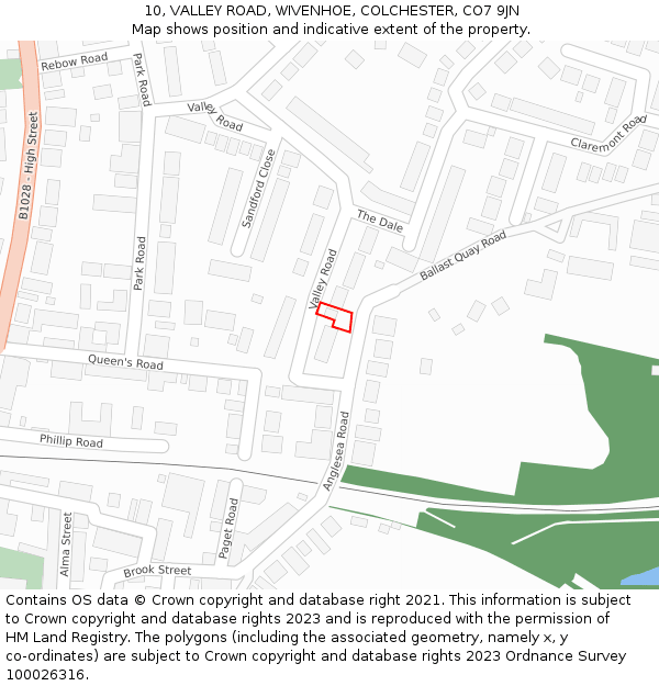 10, VALLEY ROAD, WIVENHOE, COLCHESTER, CO7 9JN: Location map and indicative extent of plot