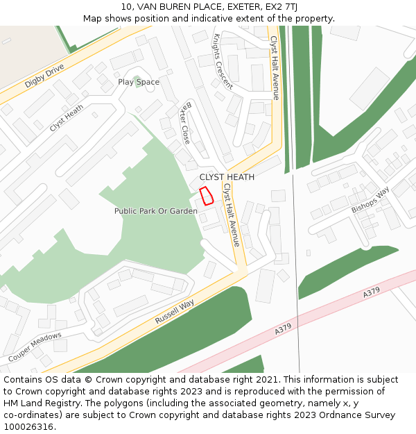 10, VAN BUREN PLACE, EXETER, EX2 7TJ: Location map and indicative extent of plot