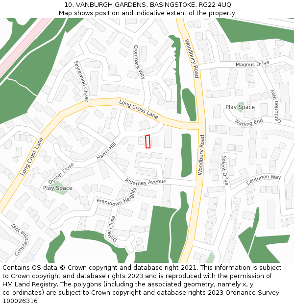 10, VANBURGH GARDENS, BASINGSTOKE, RG22 4UQ: Location map and indicative extent of plot