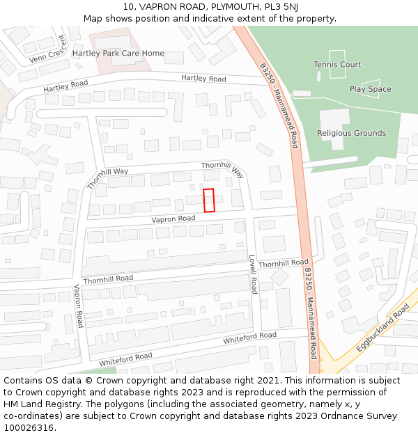 10, VAPRON ROAD, PLYMOUTH, PL3 5NJ: Location map and indicative extent of plot