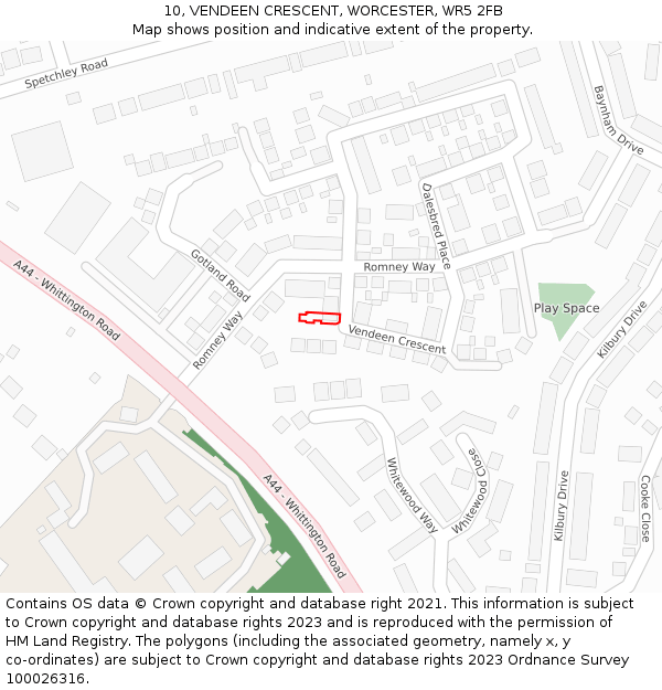 10, VENDEEN CRESCENT, WORCESTER, WR5 2FB: Location map and indicative extent of plot