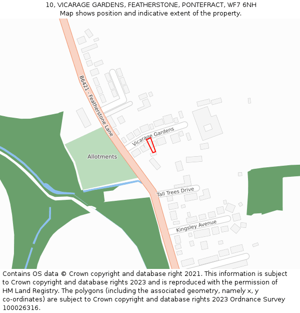 10, VICARAGE GARDENS, FEATHERSTONE, PONTEFRACT, WF7 6NH: Location map and indicative extent of plot