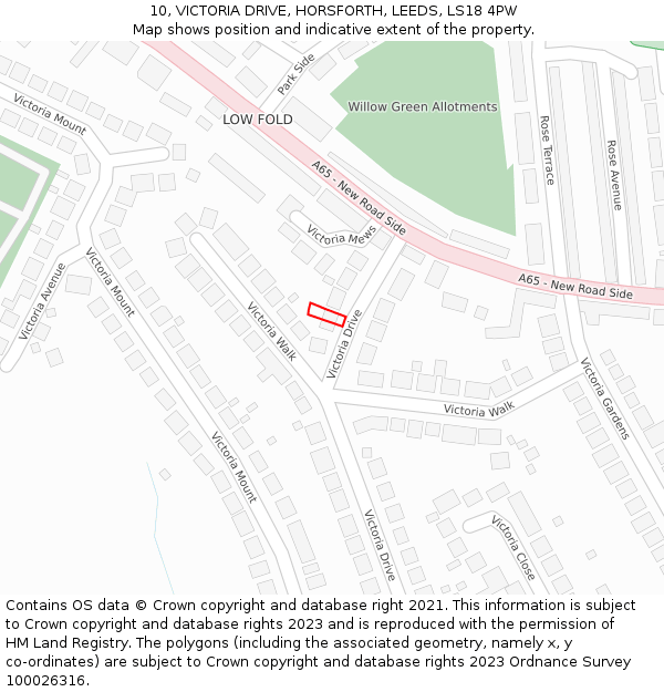 10, VICTORIA DRIVE, HORSFORTH, LEEDS, LS18 4PW: Location map and indicative extent of plot