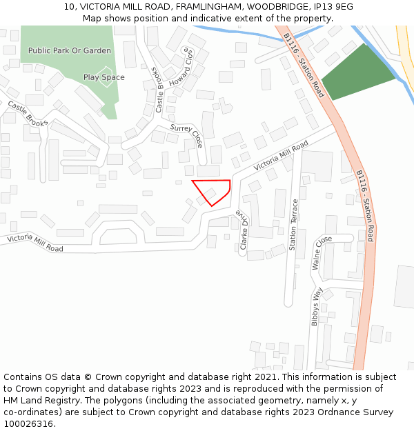 10, VICTORIA MILL ROAD, FRAMLINGHAM, WOODBRIDGE, IP13 9EG: Location map and indicative extent of plot