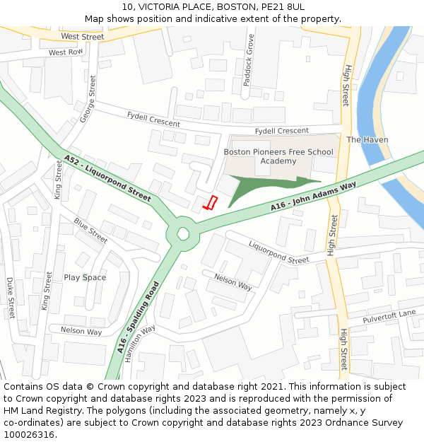 10, VICTORIA PLACE, BOSTON, PE21 8UL: Location map and indicative extent of plot