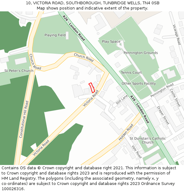 10, VICTORIA ROAD, SOUTHBOROUGH, TUNBRIDGE WELLS, TN4 0SB: Location map and indicative extent of plot