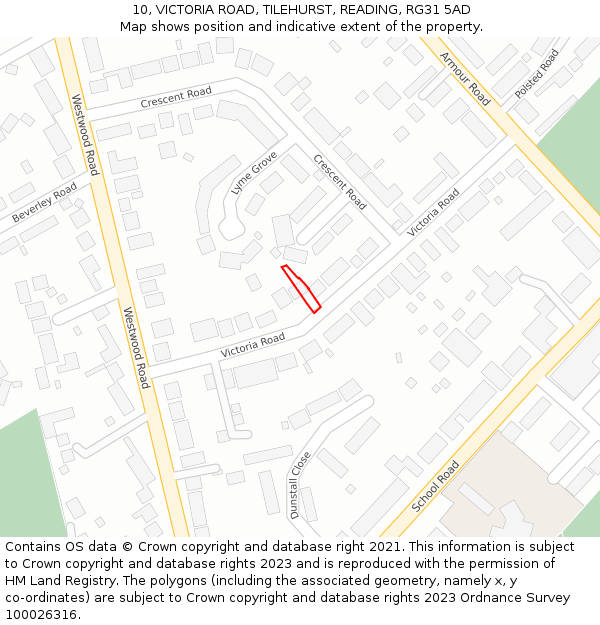 10, VICTORIA ROAD, TILEHURST, READING, RG31 5AD: Location map and indicative extent of plot