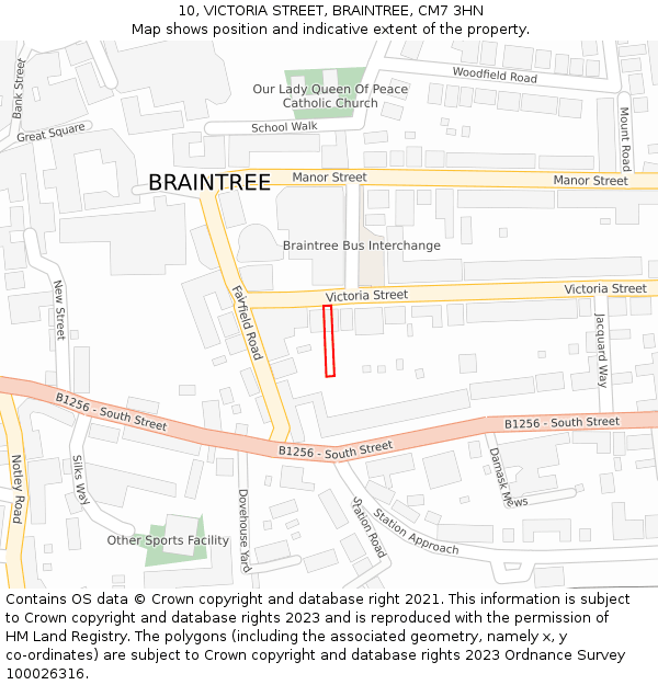 10, VICTORIA STREET, BRAINTREE, CM7 3HN: Location map and indicative extent of plot