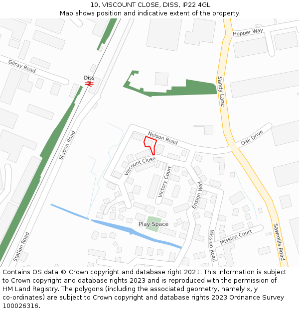 10, VISCOUNT CLOSE, DISS, IP22 4GL: Location map and indicative extent of plot