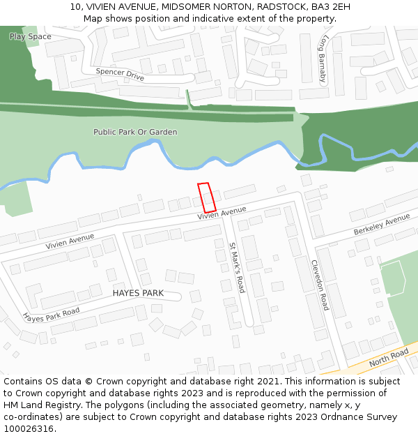 10, VIVIEN AVENUE, MIDSOMER NORTON, RADSTOCK, BA3 2EH: Location map and indicative extent of plot