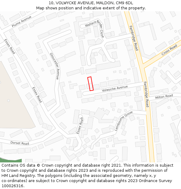 10, VOLWYCKE AVENUE, MALDON, CM9 6DL: Location map and indicative extent of plot