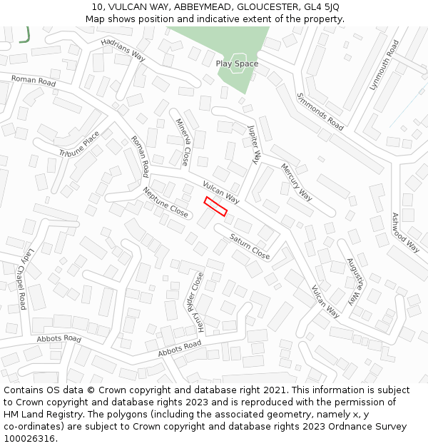 10, VULCAN WAY, ABBEYMEAD, GLOUCESTER, GL4 5JQ: Location map and indicative extent of plot