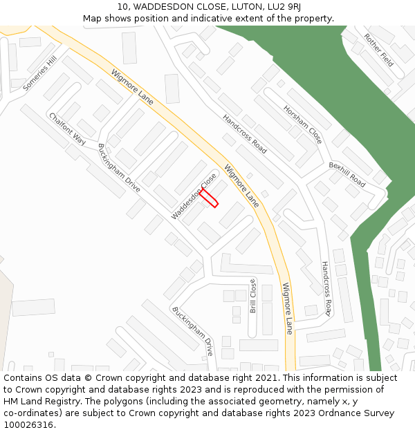 10, WADDESDON CLOSE, LUTON, LU2 9RJ: Location map and indicative extent of plot