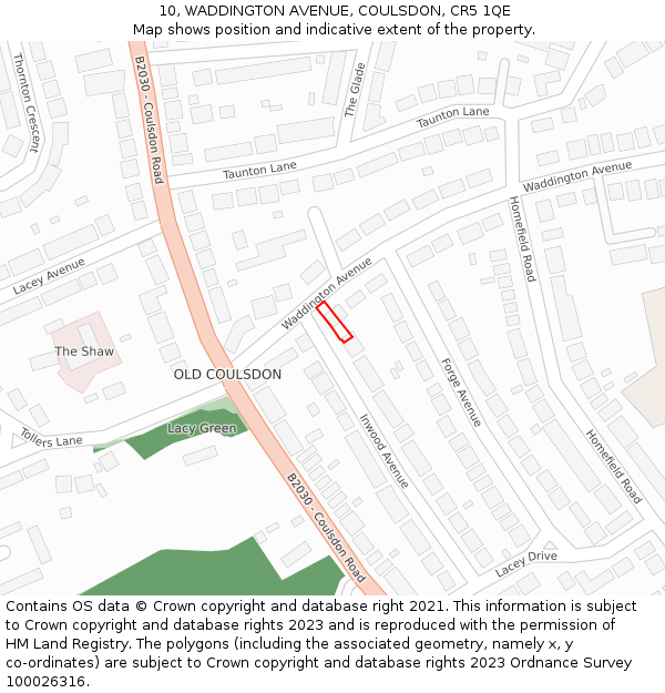 10, WADDINGTON AVENUE, COULSDON, CR5 1QE: Location map and indicative extent of plot