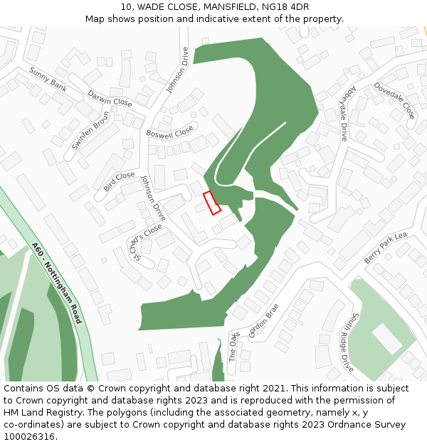 10, WADE CLOSE, MANSFIELD, NG18 4DR: Location map and indicative extent of plot