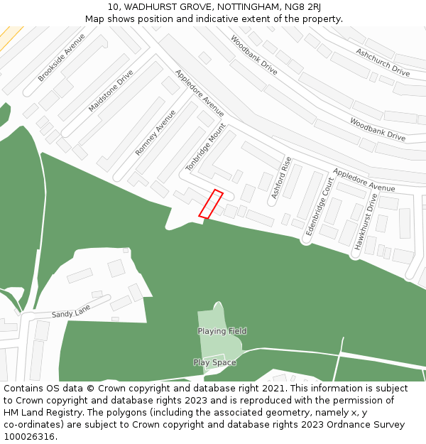 10, WADHURST GROVE, NOTTINGHAM, NG8 2RJ: Location map and indicative extent of plot