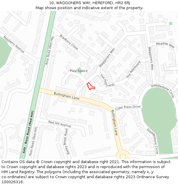 10, WAGGONERS WAY, HEREFORD, HR2 6RJ: Location map and indicative extent of plot