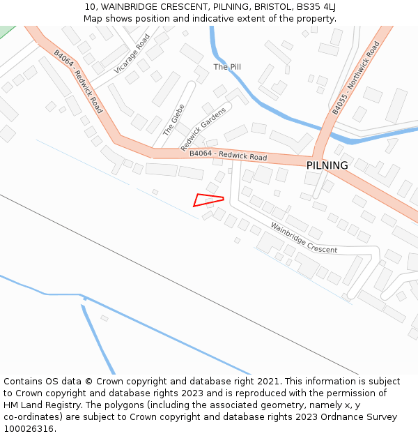 10, WAINBRIDGE CRESCENT, PILNING, BRISTOL, BS35 4LJ: Location map and indicative extent of plot