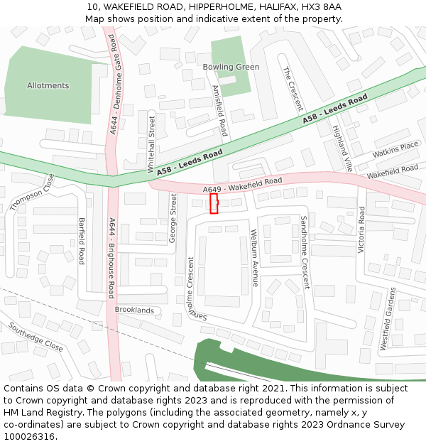 10, WAKEFIELD ROAD, HIPPERHOLME, HALIFAX, HX3 8AA: Location map and indicative extent of plot