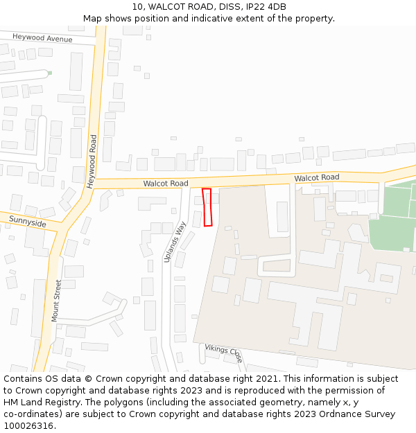 10, WALCOT ROAD, DISS, IP22 4DB: Location map and indicative extent of plot