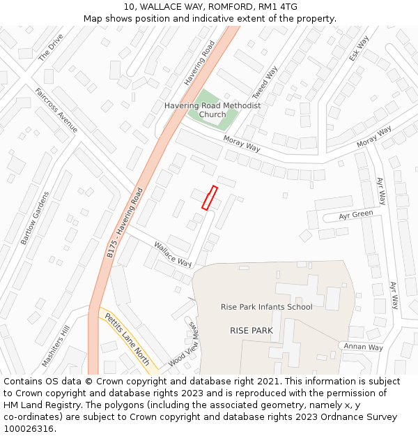 10, WALLACE WAY, ROMFORD, RM1 4TG: Location map and indicative extent of plot