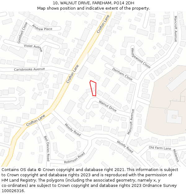 10, WALNUT DRIVE, FAREHAM, PO14 2DH: Location map and indicative extent of plot