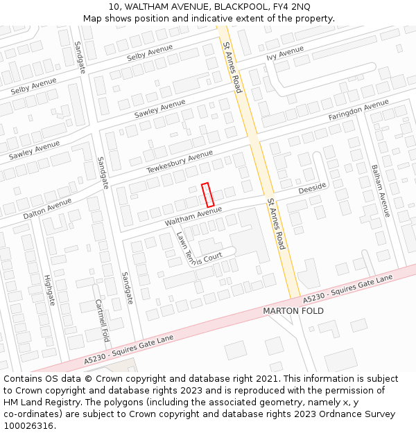 10, WALTHAM AVENUE, BLACKPOOL, FY4 2NQ: Location map and indicative extent of plot