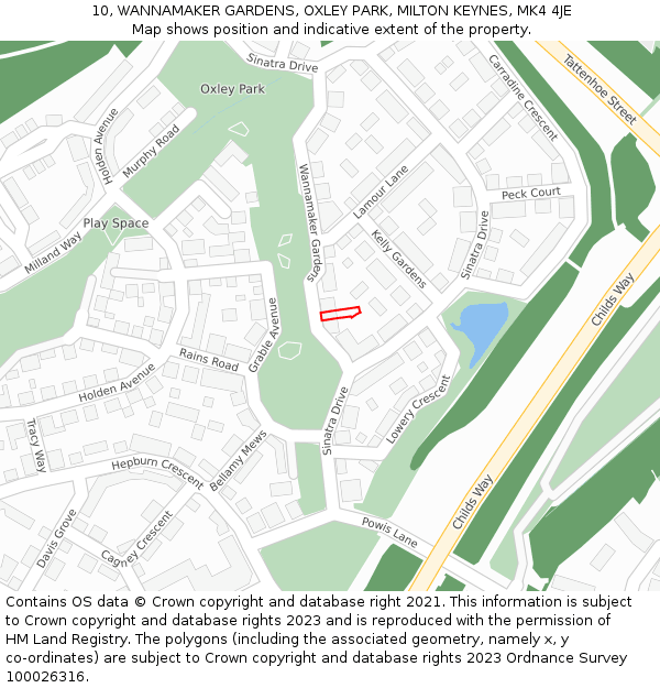 10, WANNAMAKER GARDENS, OXLEY PARK, MILTON KEYNES, MK4 4JE: Location map and indicative extent of plot