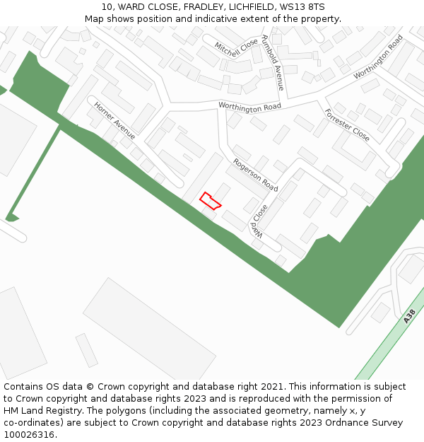 10, WARD CLOSE, FRADLEY, LICHFIELD, WS13 8TS: Location map and indicative extent of plot