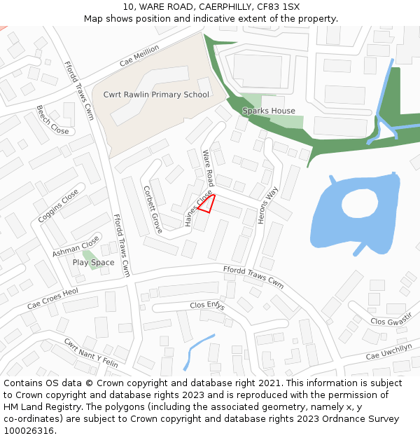 10, WARE ROAD, CAERPHILLY, CF83 1SX: Location map and indicative extent of plot