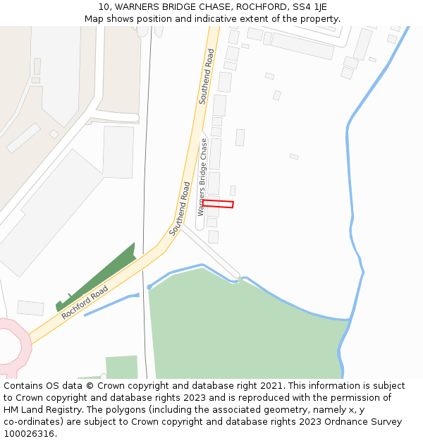 10, WARNERS BRIDGE CHASE, ROCHFORD, SS4 1JE: Location map and indicative extent of plot