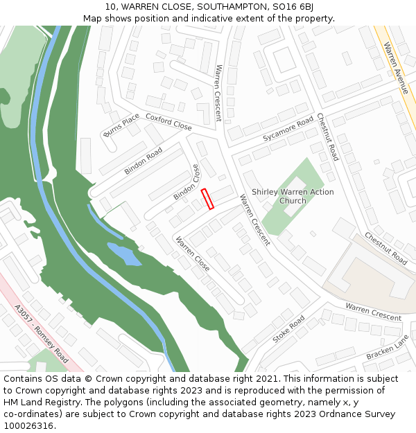 10, WARREN CLOSE, SOUTHAMPTON, SO16 6BJ: Location map and indicative extent of plot