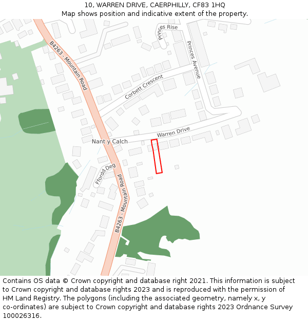 10, WARREN DRIVE, CAERPHILLY, CF83 1HQ: Location map and indicative extent of plot