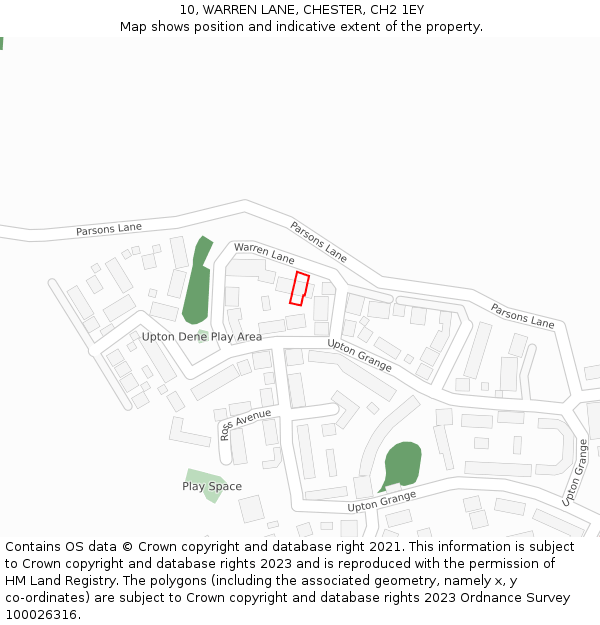 10, WARREN LANE, CHESTER, CH2 1EY: Location map and indicative extent of plot